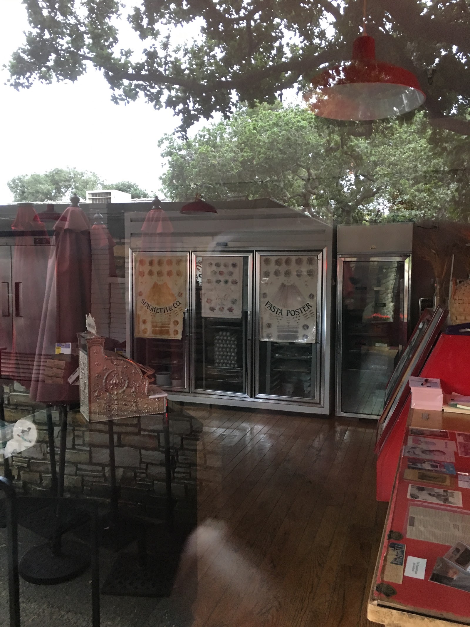Pasta display cases inside the shop